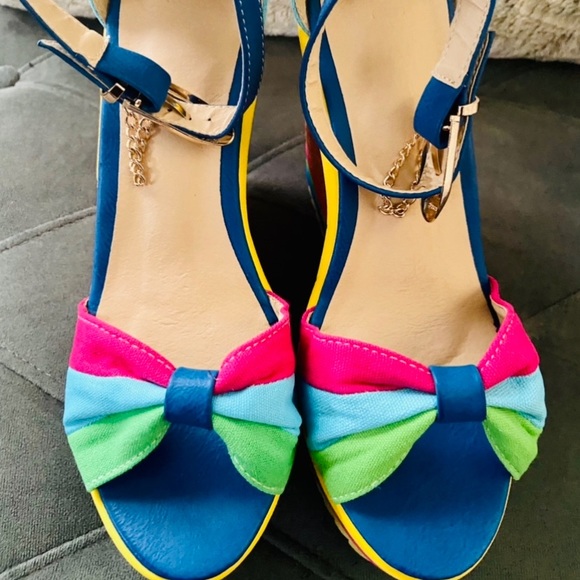 SOLD❌Neon Rainbow 🌈 Peep Toe Platform Espadrille Sandals Size 38/BRAND NEW! - Picture 5 of 13